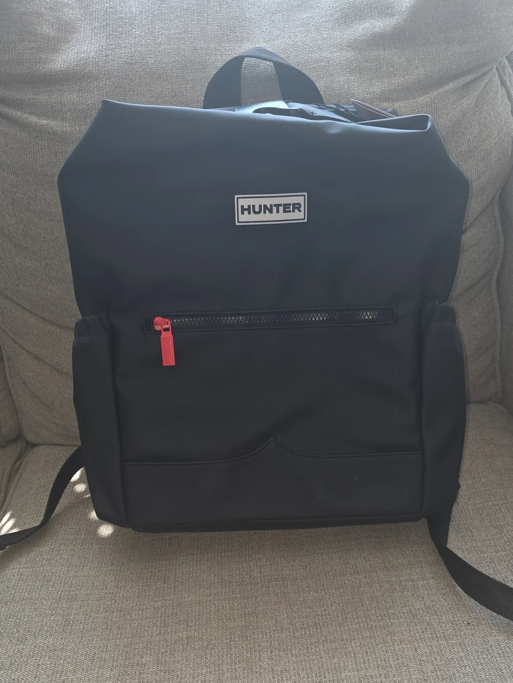 Hunter Black Backpack with Red Zipper Accent